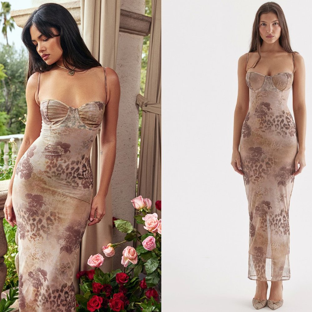 HOUSE OF CB 'Aiza' Cream Floral Print Maxi Dress NWOT